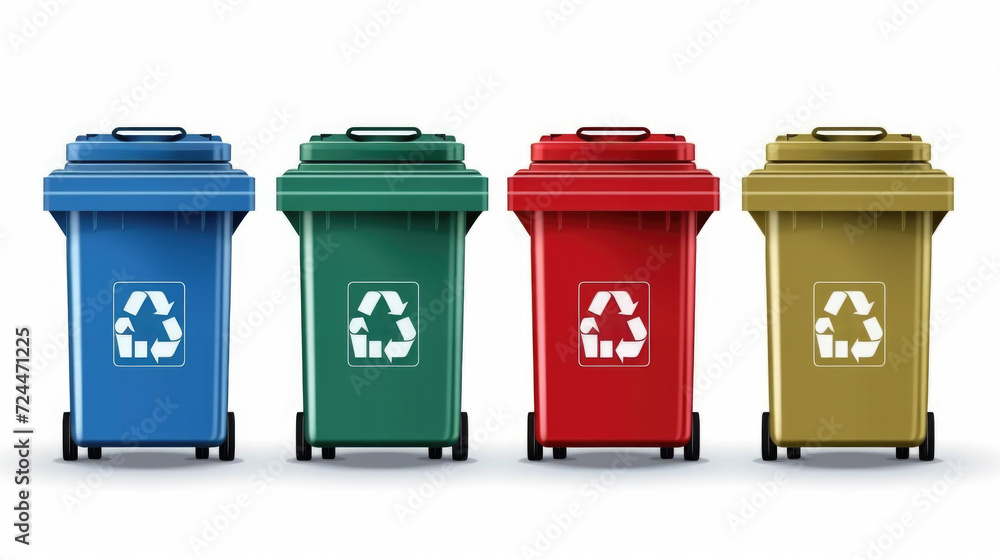 Three Trash Cans with Recyclable Symbols Three Trash Cans with Recyclable Symbols