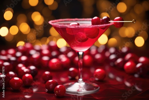 Cranberry Crush: Cranberry vodka cocktail in a cranberry-rimmed glass.