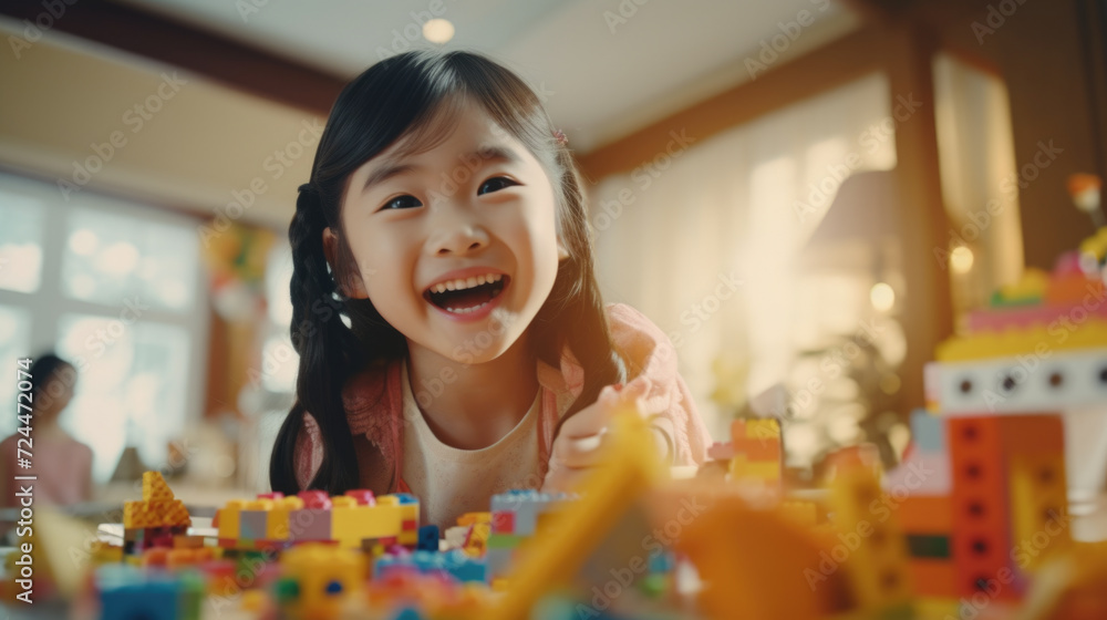 Young girl playing with bricks Young girl playing with bricks