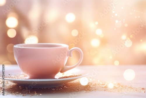 Tea Time Tranquility: Close-up of a delicate teacup filled with herbal tea.