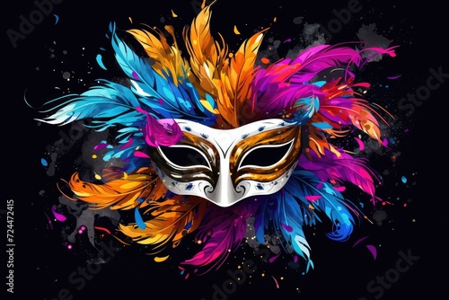 Extravagant Carnival Mask Adorned with Vivid Feathers and Artistic Flair Generative AI