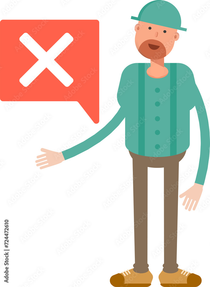 Beard Man Character and Wrong Mark
