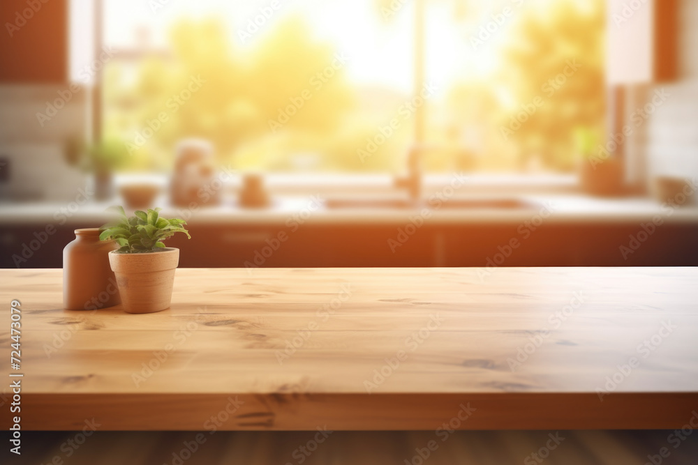 Wooden Table with Two Small Potted Plants Wooden Table with Two Small Potted Plants
