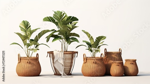 3D digital render of plant in baskets and pots isolated on white background, generative ai
