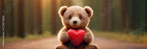 Brown Teddy Bear Holding Red Heart - Gift Of Love for Someone Special. An adorable brown teddy bear grasping a red heart-shaped symbol of love and affection. © Anton Dios