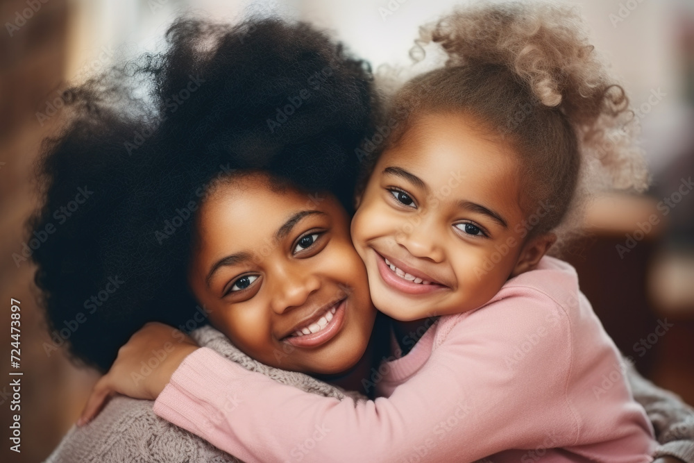 Two Girls Hugging in Living Room Two Girls Hugging in Living Room
