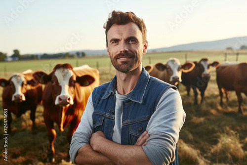 Man in Front of Herd of Cows