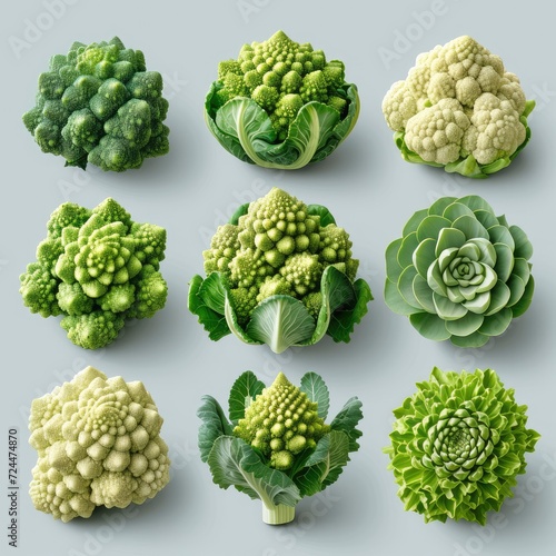 Romanesco Broccoli Cabbage Roman Cauliflower On White Background, Illustrations Images