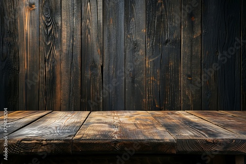 Wooden table and dark wooden walls