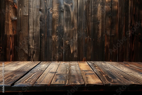 Wooden table and dark wooden walls