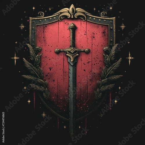 A red shield with a sword and laurels photo