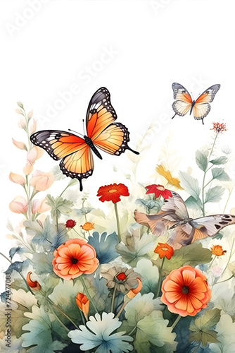 Watercolor image with beautiful butterflies on vintage botanical background © k design