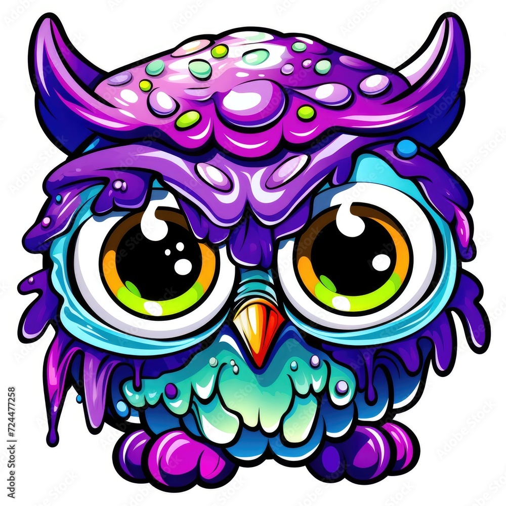 Fototapeta premium Cute little owl in bright cartoon style