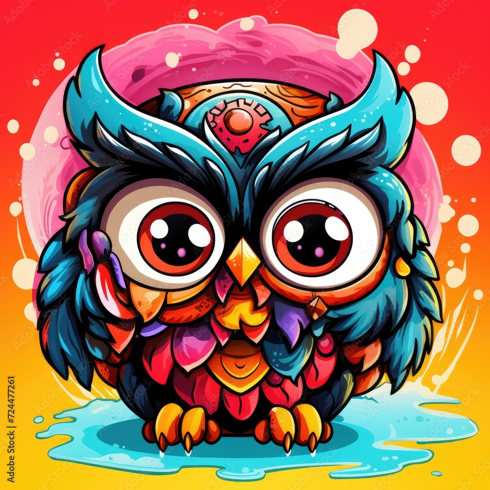 Cute little owl in bright cartoon style Cute little owl in bright cartoon style