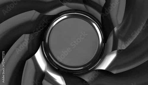 3D-rendered endless looping video of a futuristic spinning dark steel fan photo