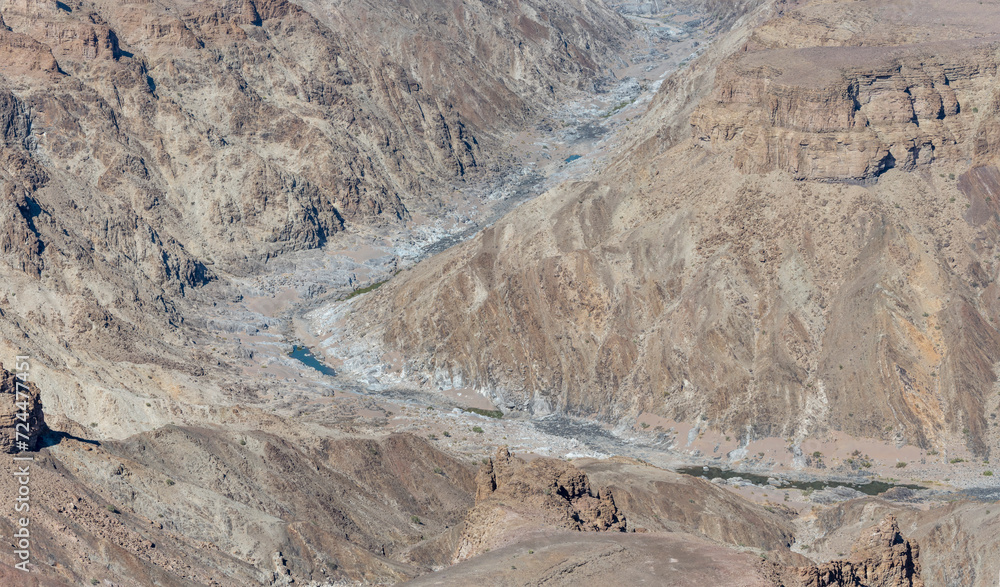 meandering almost dry riverbed from Hangpoint lookout, Fish River Canyon,  Namibia