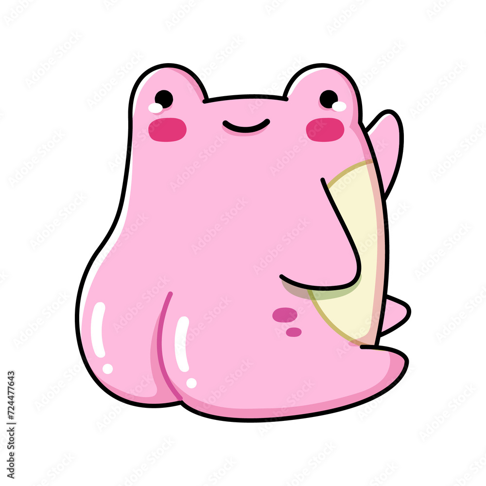 Pink frog no background sticker kawaii waving icon illustration Pink frog no background sticker kawaii waving icon illustration