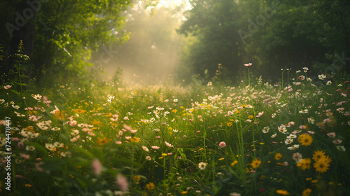 A beautiful landscape image of meadows and flowers © k design