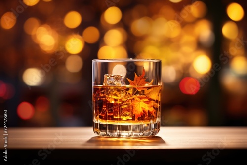 Maple Elegance: Maple-infused bourbon in a whiskey glass, with a drizzle of maple syrup.