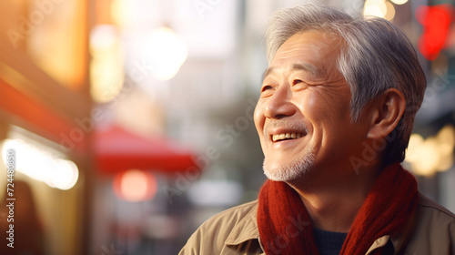 シニア男性の横顔、笑顔の日本人のお年寄りの顔アップ photo