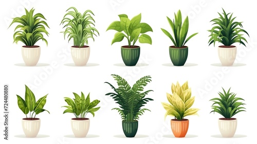 Collection of 3d realistic vector plant pot illustration icons for interior. Isolated on white background, , generative ai