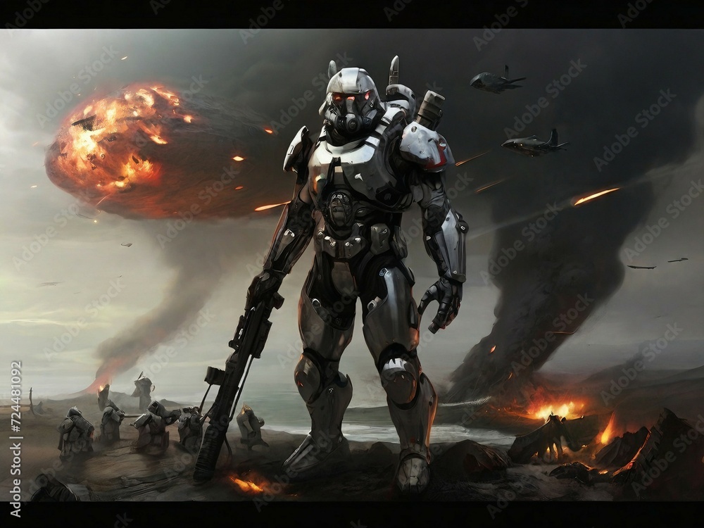 A futuristic robotic shape modern war concept, modern fighting scene ...