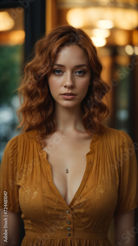 Portrait of a beautiful young woman wearing a Skim dress