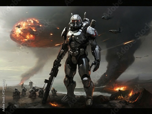 A futuristic robotic shape modern war concept, modern fighting scene, extreme weapons.