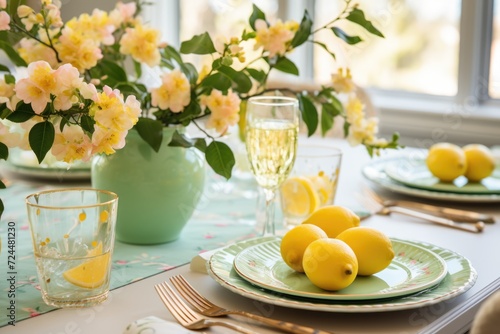 table setting with spring flowers for Easter celebration. ai generated