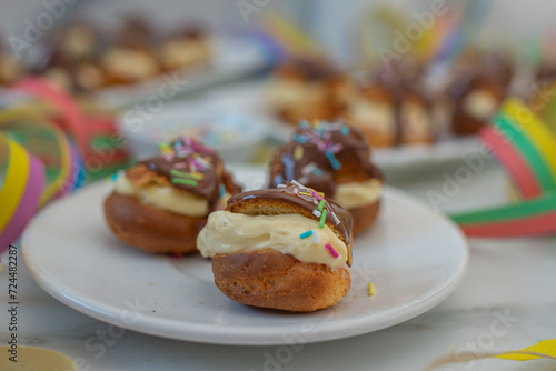 French Profiteroles with chocolate sauce