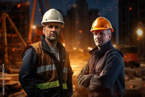 medium shot of builders at construction site
