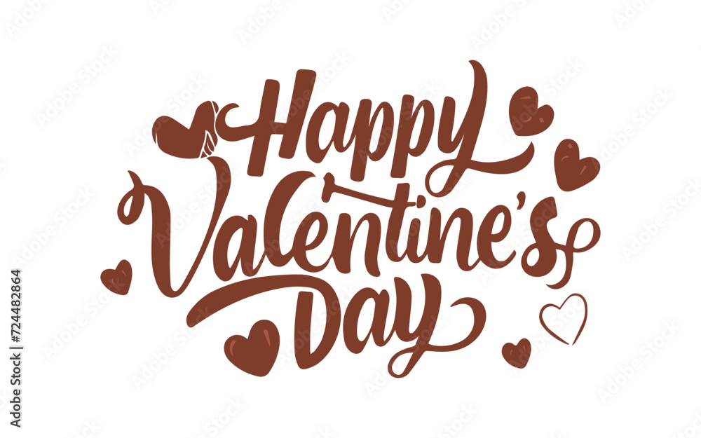 Fototapeta premium Happy Valentine's Day Lettering typography with hearts vector template. Drawn text for card, banner, poster design