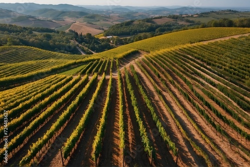 Aerial View of Colorful VineyardsDrone photography capturing colorful vineyards from above, lush greenery