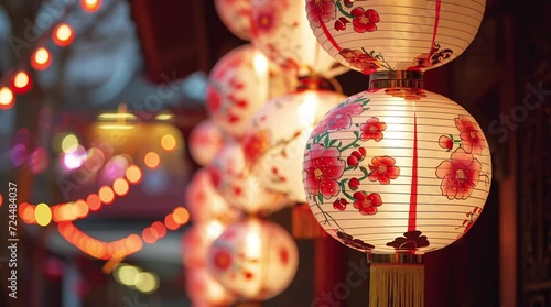 chinese new year lamp decoration Seamless looping 4k time-lapse virtual video animation background. Generated AI photo