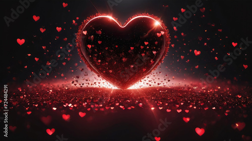 Heart background, Love hearts particles wallpaper, Wedding hearts particles background, Valentine's day wallpaper, Glowing hearts, and lens flare light, Black overlays background