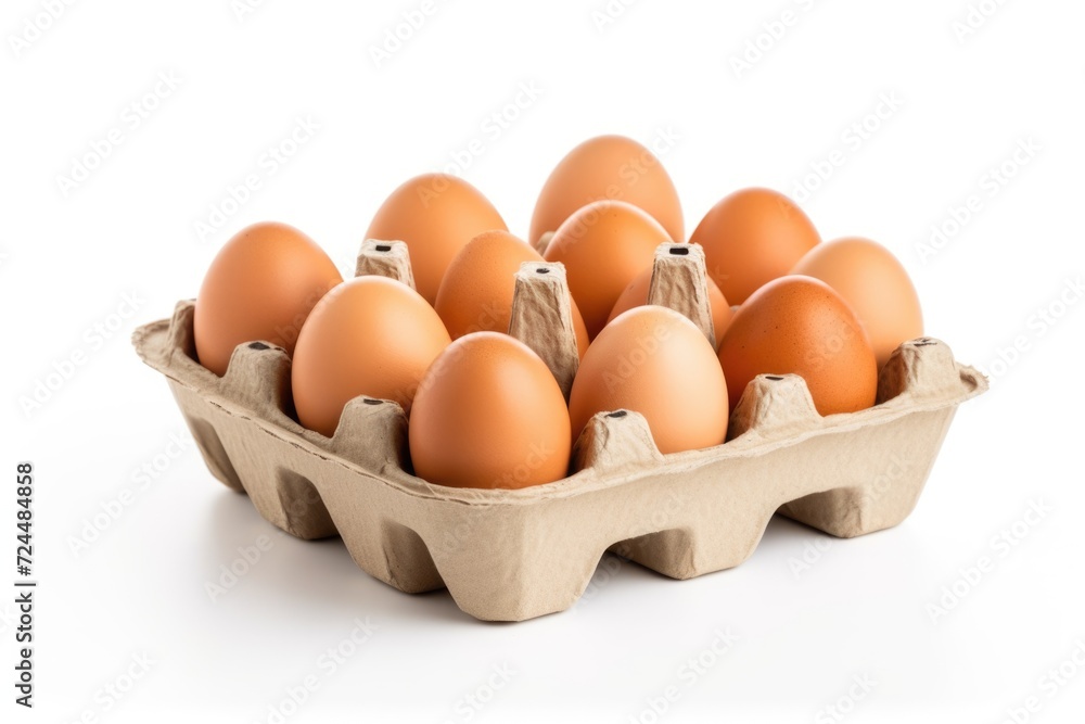 Open egg box isolated on white background. ai generated