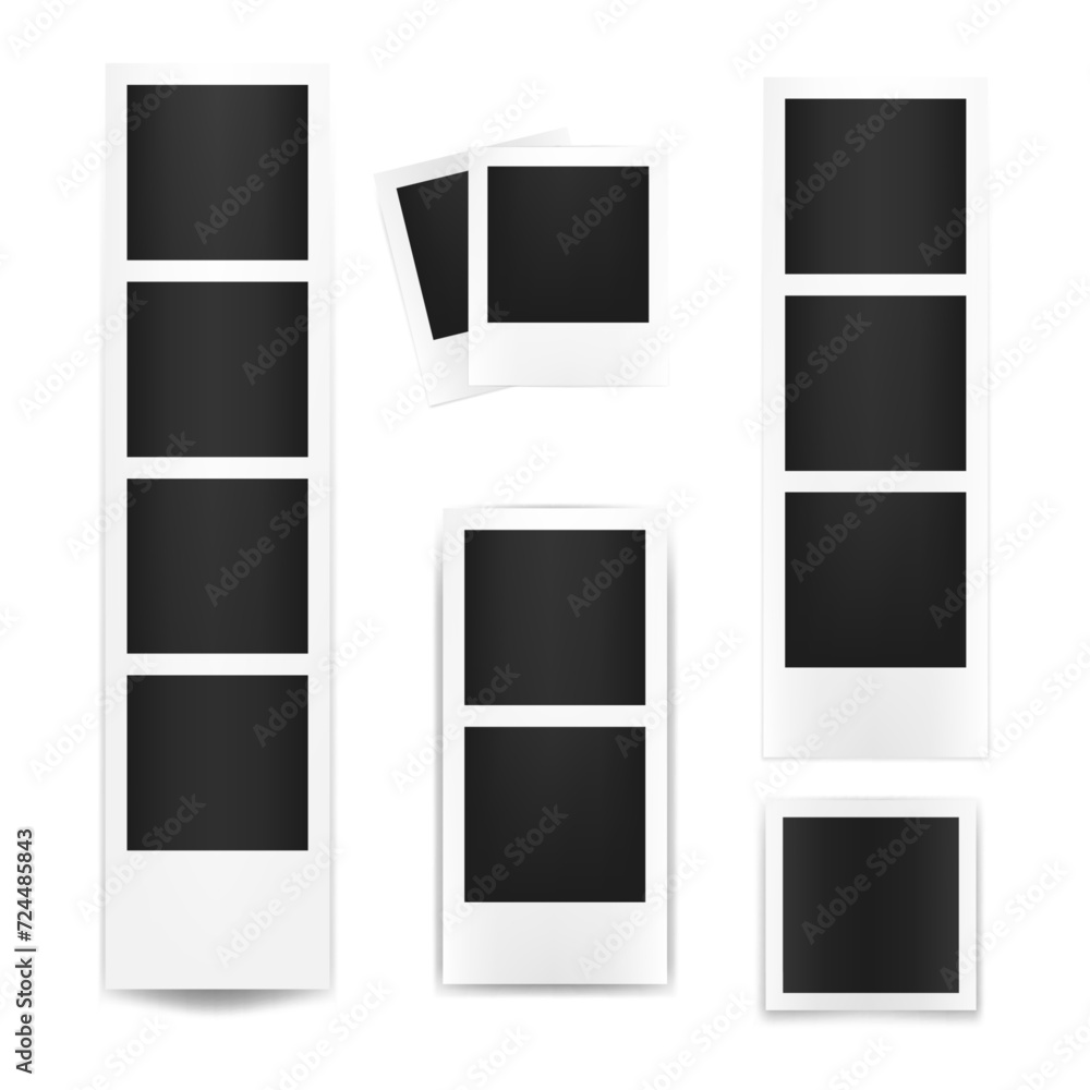 Realistic photo frames mockup set, realistic empty photo shot mockup with shadows. Realistic photo frames mockup set, realistic empty photo shot mockup with shadows.