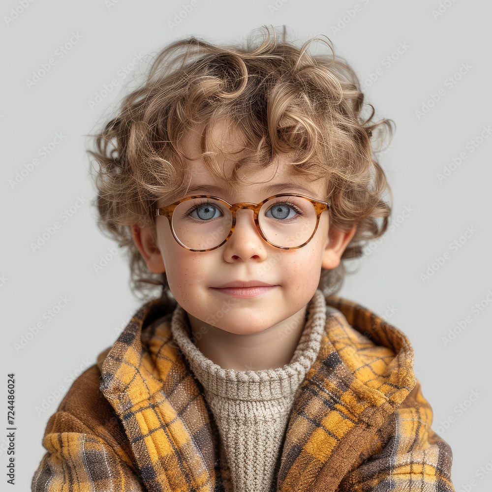 Happy Funny Curly Hair Child Boy On White Background, Illustrations Images Happy Funny Curly Hair Child Boy On White Background, Illustrations Images