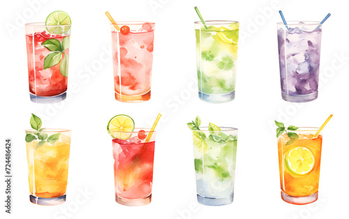 Dazzling Cocktail and Mocktail Collection. Colorful Drinks Isolated on White Background