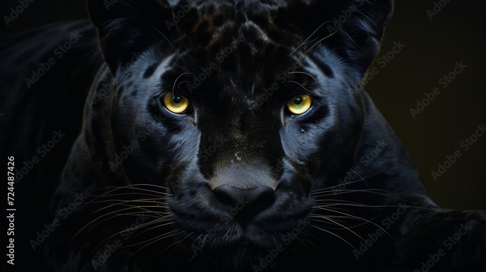 the sleek beauty of a black panther, its glossy fur and piercing gaze radiating strength and elegance in a portrait of wild feline majesty