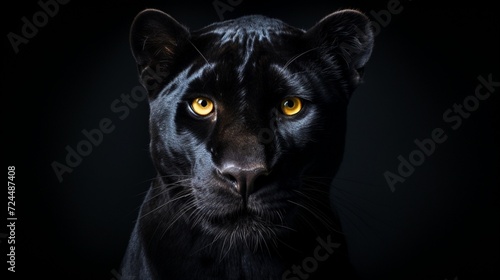 the sleek beauty of a black panther, its glossy fur and piercing gaze radiating strength and elegance in a portrait of wild feline majesty