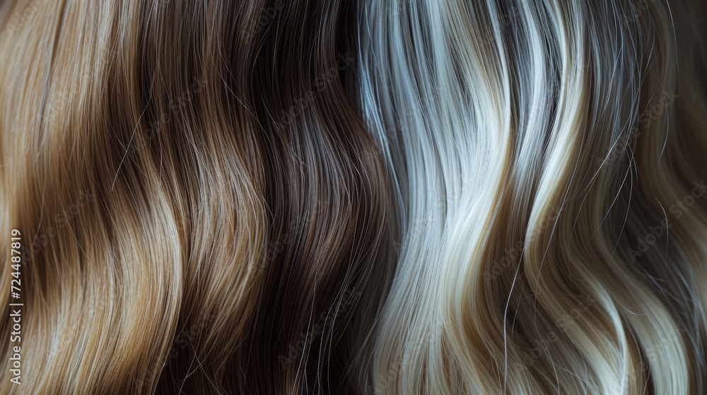 close-up of a flow of brunette to blonde ombre hair with a smooth and silky texture