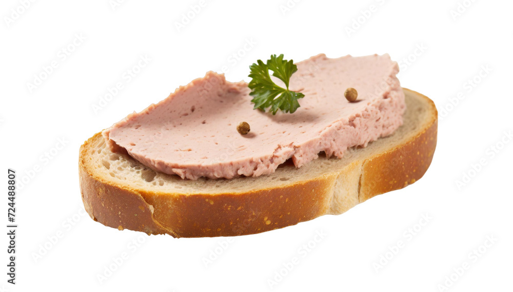 Pate on a slice of bread. Isolated on transparent background.