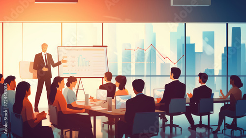 Workplace Briefing: Male Office Worker Engaging in Employee Interviews and Offering Explanations. Vector Artwork