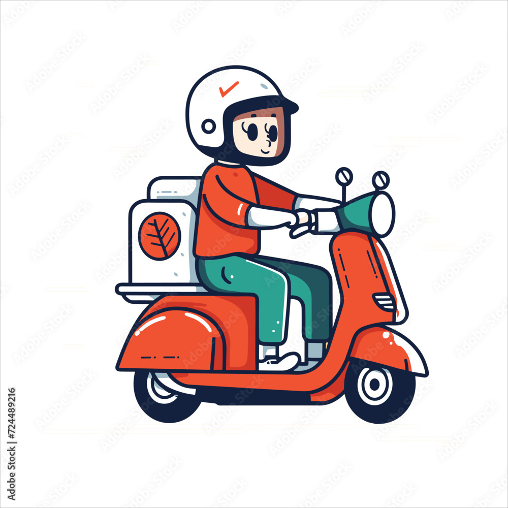 flat labor illustration line art delivery by motorcycle