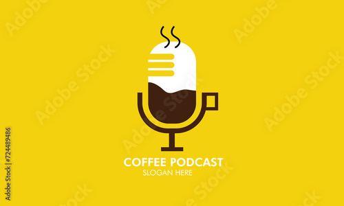 minimalistic coffee podcast logo design concept. 