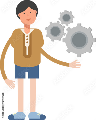 Boy Student Character Holding Gears 