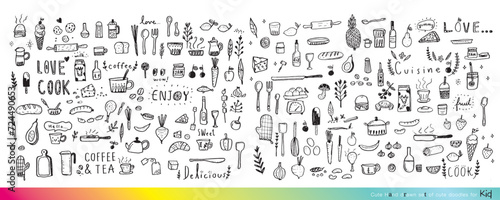 Food doodles,Foods doodles hand drawn sketchy vector symbols and objects photo