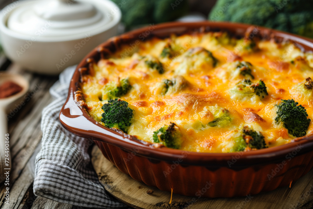 Cheesy broccoli bake in a ceramic dish Cheesy broccoli bake in a ceramic dish