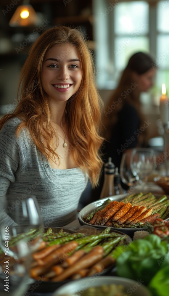 Vegetarian Delight: Young Woman Enjoying Meal at Bright Table